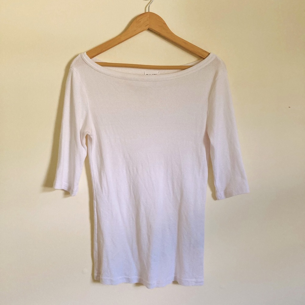 Women’s Anthropologie White 1/2 Sleeve Boatneck Tee